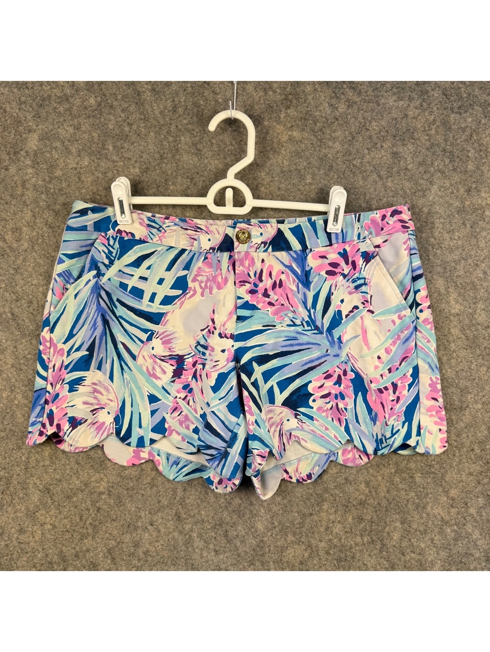 Lilly Pulitzer Buttercup Knit Shorts 001272 Blue Pink Aqua Floral Size 12 5” 775